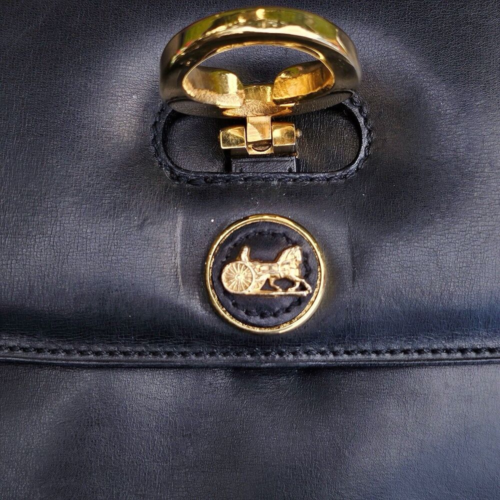 Vintage CELINE Horse Carriage Black Italy Leather Shoulder Bag - Picture 4 of 12